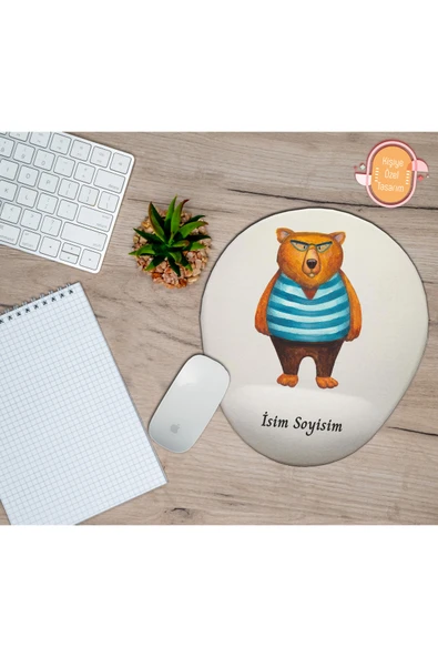 hediye kapımda Kişiye Özel Gözlüklü Ayı Temalı Mouse Pad Bilek Destekli ürün görseli 1