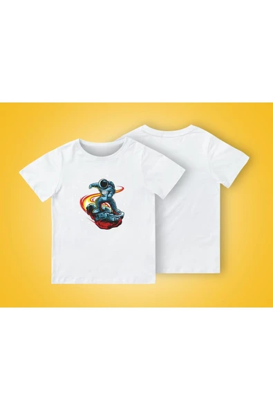 TexKid Göktaşı Sörf Yapan Astronot Baskılı Çocuk Tişört ürün görseli 1