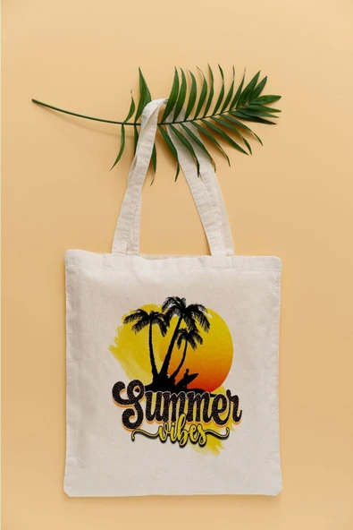 TexKid Palmiye Plaj Temalı Sıvı Geçirmez Bez Çanta ürün görseli 1