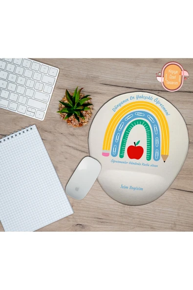 TexKid Kişiye Özel Gökkuşağı Tasarımlı Öğretmenler Günü Hediyelik Bilek Desteli Mouse Pad ürün görseli 1