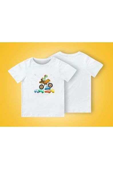 TexKid Kamyon Süren Dinazor Baskılı Çocuk Tişört ürün görseli 1