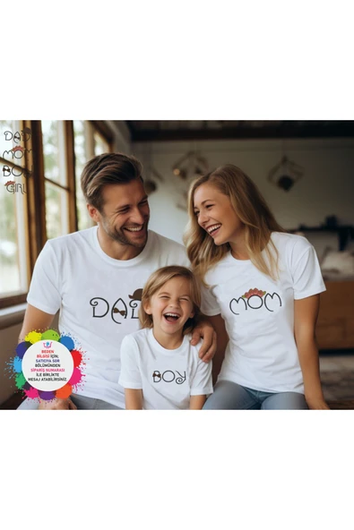 TexKid Anne Baba Çocuk(Kız-Erkek Çocuk Farklı Tasarım) Tasarımlı 3'lü Aile Tişörtü ürün görseli 1