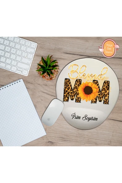 hediye kapımda Kişiye Özel Blessed Mom Yazılı Mouse Pad Bilek Destekli ürün görseli 1
