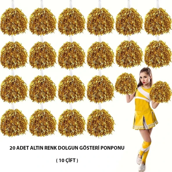 10 Çift ( 20 Adet ) Altın Renk 23 Nisan 19 Mayıs 29 Ekim Okul Gösteri Ponponları ürün görseli 1