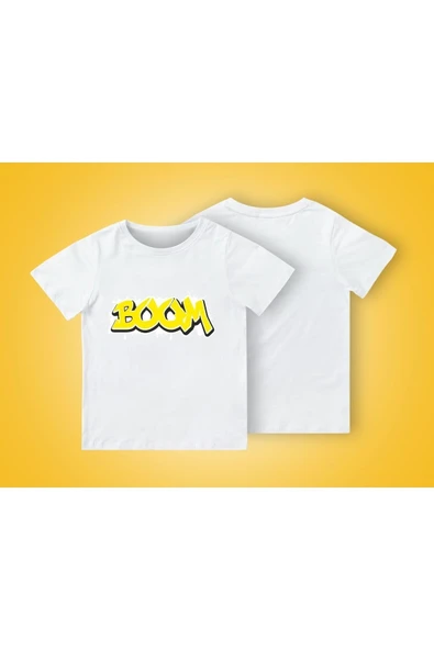 TexKid Boom Yazısı Sarı Renk Baskılı Çocuk Tişört ürün görseli 1