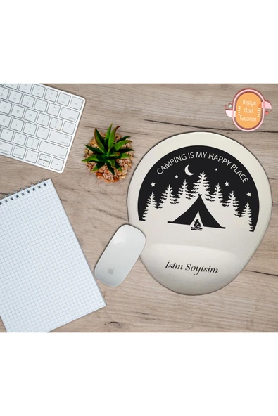 hediye kapımda Kişiye Özel Kamp Temalı Kamp Benim Mutlu Yerim Yazılı Mouse Pad Bilek Destekli ürün görseli 1