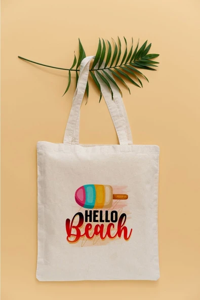 TexKid Dondurma Beach Plaj Temalı Sıvı Geçirmez Bez Çanta BEJ ürün görseli 1