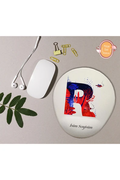 hediye kapımda Kişiye Özel Desenli Harf Temalı Mousepad Bilek Destekli R Harfi ürün görseli 1