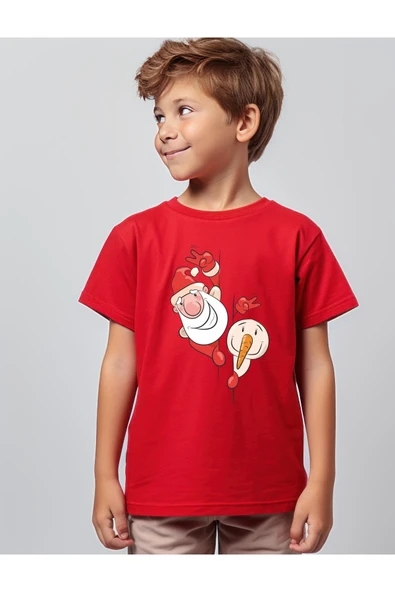 TexKid Yılbaşı Temalı Kırmızı Çocuk Tişörtü - Resim 2