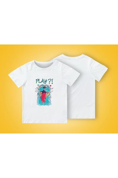 TexKid Oynat Yazılı Mavi Renk Köpek Baskılı Çocuk Tişört ürün görseli 1