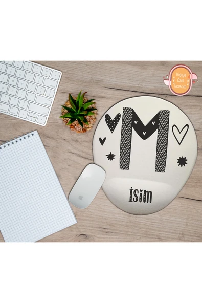 hediye kapımda Kişiye Özel Motif Harf Temalı Mousepad Bilek Destekli M Harfi ürün görseli 1