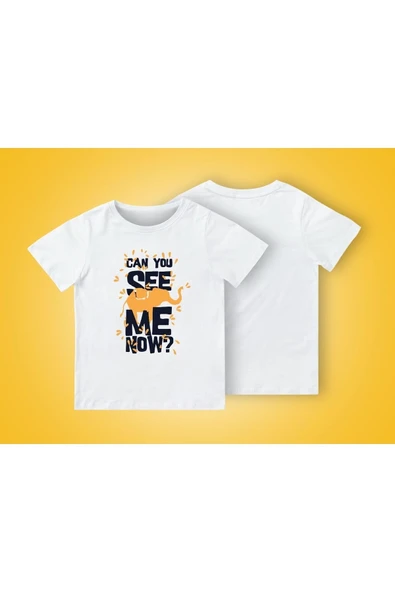 TexKid Beni Şimdi Görebiliyor Musun Yazılı Sarı Fil Baskılı Çocuk Tişört ürün görseli 1