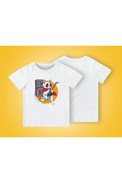TexKid Gitar Çalan Kedi Baskılı Çocuk Tişört ürün görseli 1