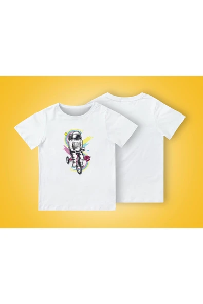 TexKid Bisiklet Kullanan Astronot Baskılı Çocuk Tişört ürün görseli 1