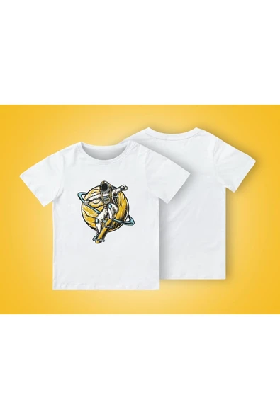 TexKid Satürn Kaykay Yapan Astronot Baskılı Çocuk Tişört ürün görseli 1