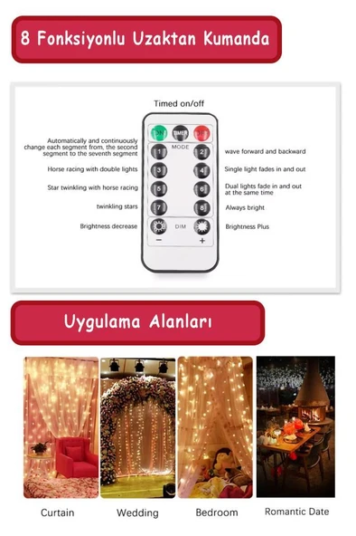 Şahnet Kumandalı RGB Perde Led Işık 3x3 Mt - Peri Led - Resim 7