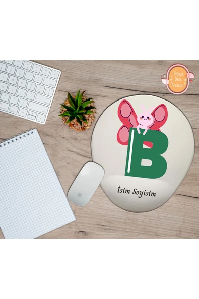 hediye kapımda Kişiye Özel Animal Harf Hayvan Temalı Mousepad Bilek Destekli B Harfi ürün görseli 1