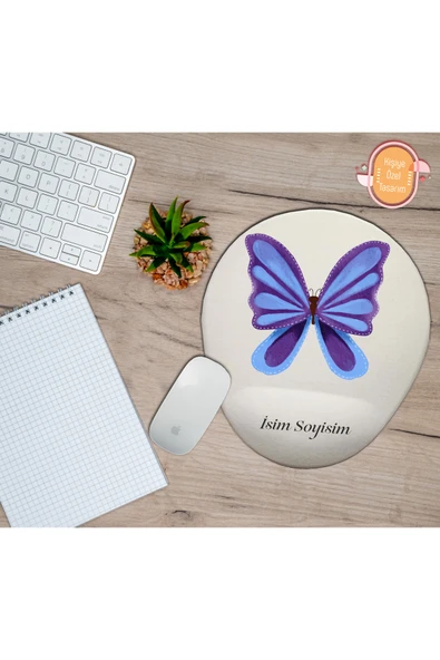 hediye kapımda Kişiye Özel Kelebek Mavi Mor Temalı Mouse Pad Bilek Destekli ürün görseli 1