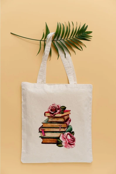 TexKid Kitaplar ve Gül Temalı Sıvı Geçirmez Bez Çanta ürün görseli 1