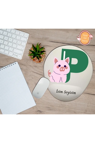 hediye kapımda Kişiye Özel Animal Harf Hayvan Temalı Mousepad Bilek Destekli P Harfi ürün görseli 1