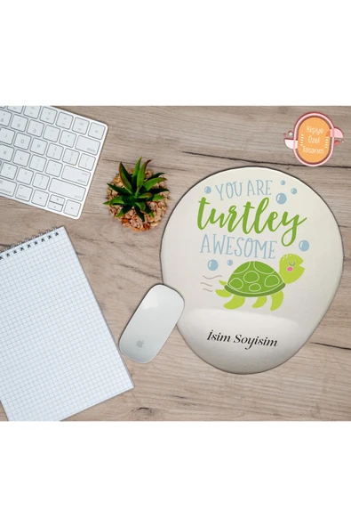 hediye kapımda Kişiye Özel Kaplumbağa Temalı Kaplumbağa Sen Harikasın Yazılı Mouse Pad Bilek Destekli ürün görseli 1