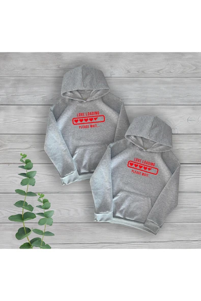 TexKid Love Loading Baskılı Çift Sevgili Hediye Oversize Gri 2'Lİ Sweatshirt ürün görseli 1