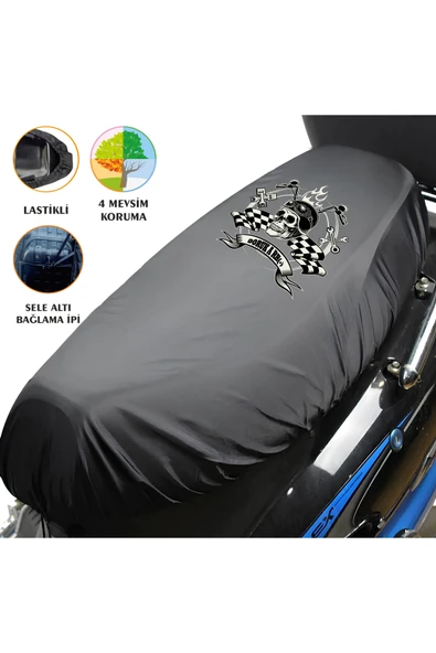 TexKid Kuru Kafa Tasarım Baskılı Motosiklet Sele Kılıfı Motor Koltuk Brandası Siyah ürün görseli 1