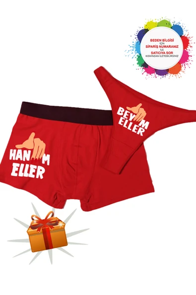 TexKid Hediye Kutulu Hanım Eller Tasarımlı Kadın Külot ve Erkek Boxer İkili Set ürün görseli 1
