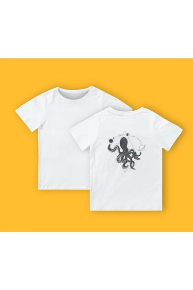 TexKid Ahtapot Gezegenler Baskılı Çocuk Tişört (Arka Yüz) ürün görseli 1