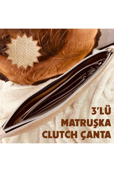 TexKid PozitifDüşünce İyiHisler HarikaHayat Motto Temalı 3'lü Matruşka Hediye Clutch/Makyaj/El Çantası - Resim 2