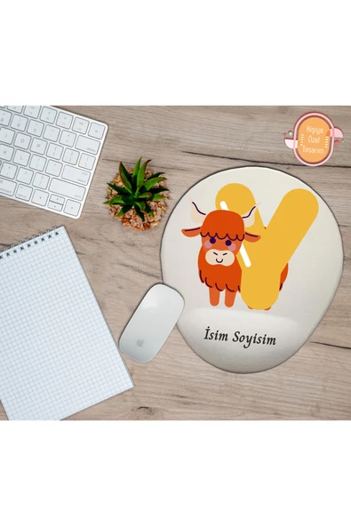 hediye kapımda Kişiye Özel Animal Harf Hayvan Temalı Mousepad Bilek Destekli Y Harfi ürün görseli 1