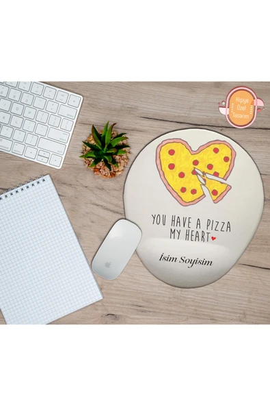 TexKid Kişiye Özel Kalp Pizza Temalı You Have A Pizza My Heart Yazılı Mousepad Bilek Destekli ürün görseli 1