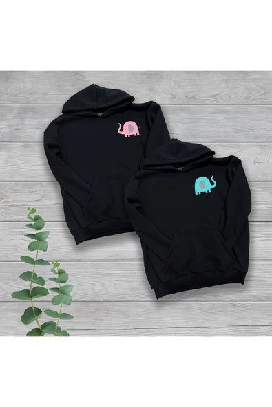 TexKid Sevgili Çift Fil Göğüs Baskılı Oversize Sweatshirt ürün görseli 1