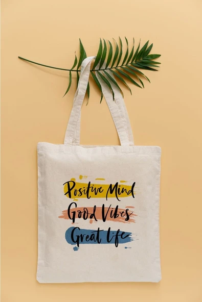 TexKid PozitifDüşünce İyiHisler HarikaHayat Motto Temalı Sıvı Geçirmez Bez Çanta ürün görseli 1