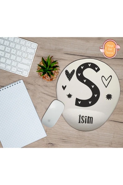 hediye kapımda Kişiye Özel Motif Harf Temalı Mousepad Bilek Destekli S Harfi ürün görseli 1