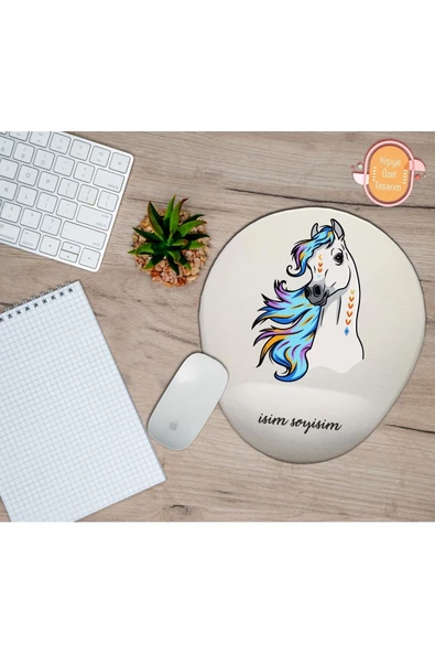 TexKid Kişiye Özel Renkli Yeleli At Baskılı Bilek Destekli Mouse Pad ürün görseli 1