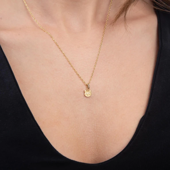 14 Ayar Kedi Altın Kolye Ucu 0,50 gr - Resim 5