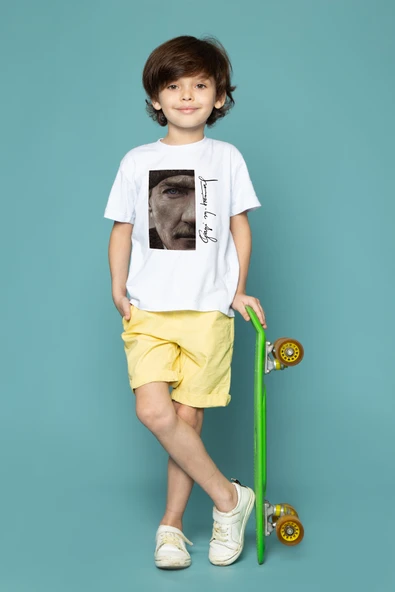 TexKid Gazi Mustafa Kemal Atatürk İmzası Baskılı Pamuklu Çocuk Tişört Unisex T shirt ürün görseli 1