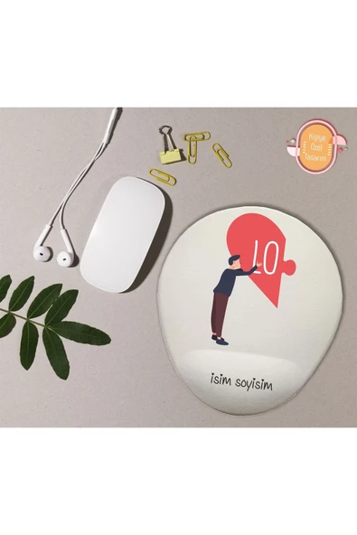 TexKid Kişiye Özel Sevgili/çift Kalp Tasarımlı 2'li Bilek Destekli Mouse Pad - Resim 2