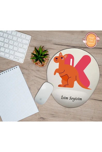 hediye kapımda Kişiye Özel Animal Harf Hayvan Temalı Mousepad Bilek Destekli K Harfi ürün görseli 1