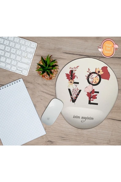 TexKid Kişiye Özel Çiçekli Love Aşk Yazılı Bilek Destekli Mouse Pad ürün görseli 1