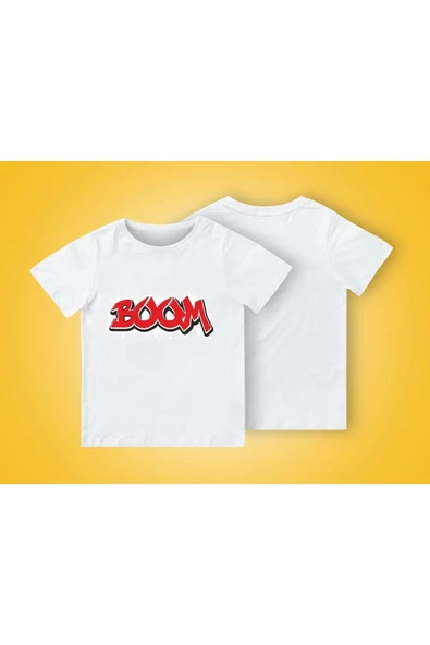 TexKid Boom Yazısı Kırmızı Renk Baskılı Çocuk Tişört ürün görseli 1