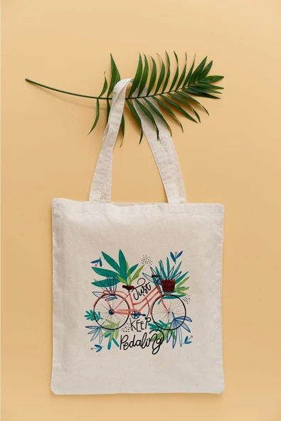 TexKid Bisiklet Motto Temalı Sürmeye Devam Et Yazılı Sıvı Geçirmez Bez Çanta ürün görseli 1