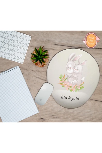TexKid Kişiye Özel Anne Çocuk Tavşan Çiçek Temalı Mouse Pad Bilek Destekli ürün görseli 1