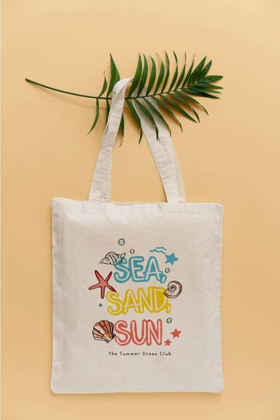 TexKid Sea Sand Sun (Deniz Kum Güneş) Yazılı Sıvı Geçirmez Bez Çanta ürün görseli 1