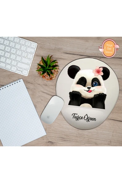 TexKid Kişiye Özel Sevimli Panda Temalı Mousepad Bilek Destekli ürün görseli 1