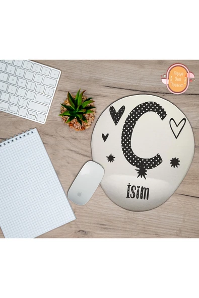 hediye kapımda Kişiye Özel Motif Harf Temalı Mousepad Bilek Destekli Ç Harfi ürün görseli 1