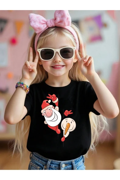 TexKid Yılbaşı Temalı Siyah Çocuk Tişörtü ürün görseli 1