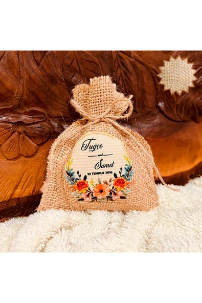 TexKid Kişiye Özel Jüt Kese Düğün Nişan Doğum Günü Özel Gün Tasarımlı Kese 50'li ürün görseli 1