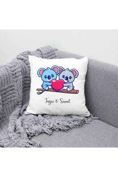 TexKid Kişiye Özel Koala Çift Kalp Temalı Yastık ürün görseli 1